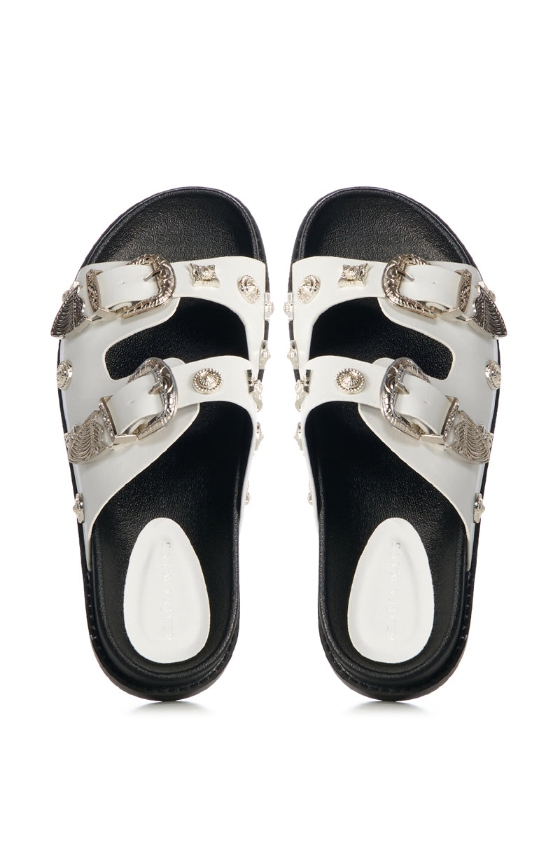 AZALEA WANG BOCA RATON WHITE HARDWARE EMBELLISHED SANDAL