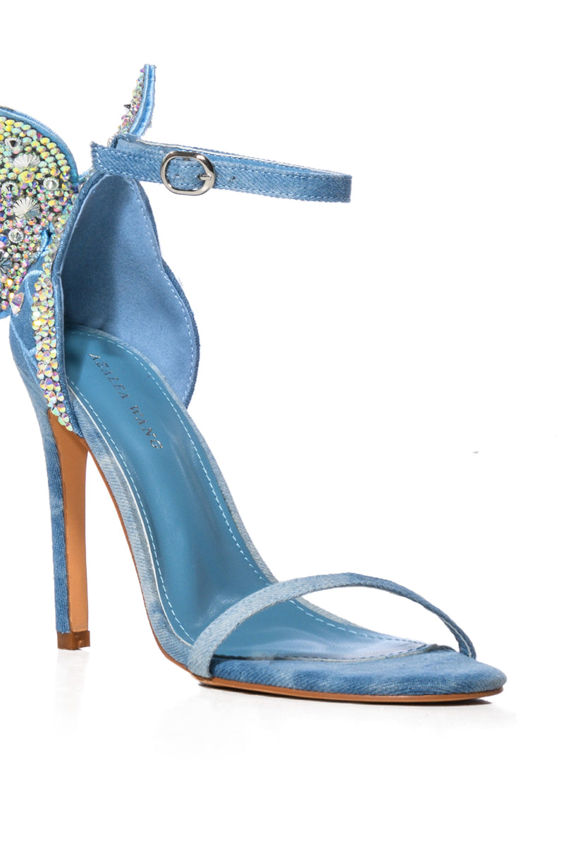 AZALEA WANG BRITTON EMBELLISHED BUTTERFLY SANDAL IN DENIM