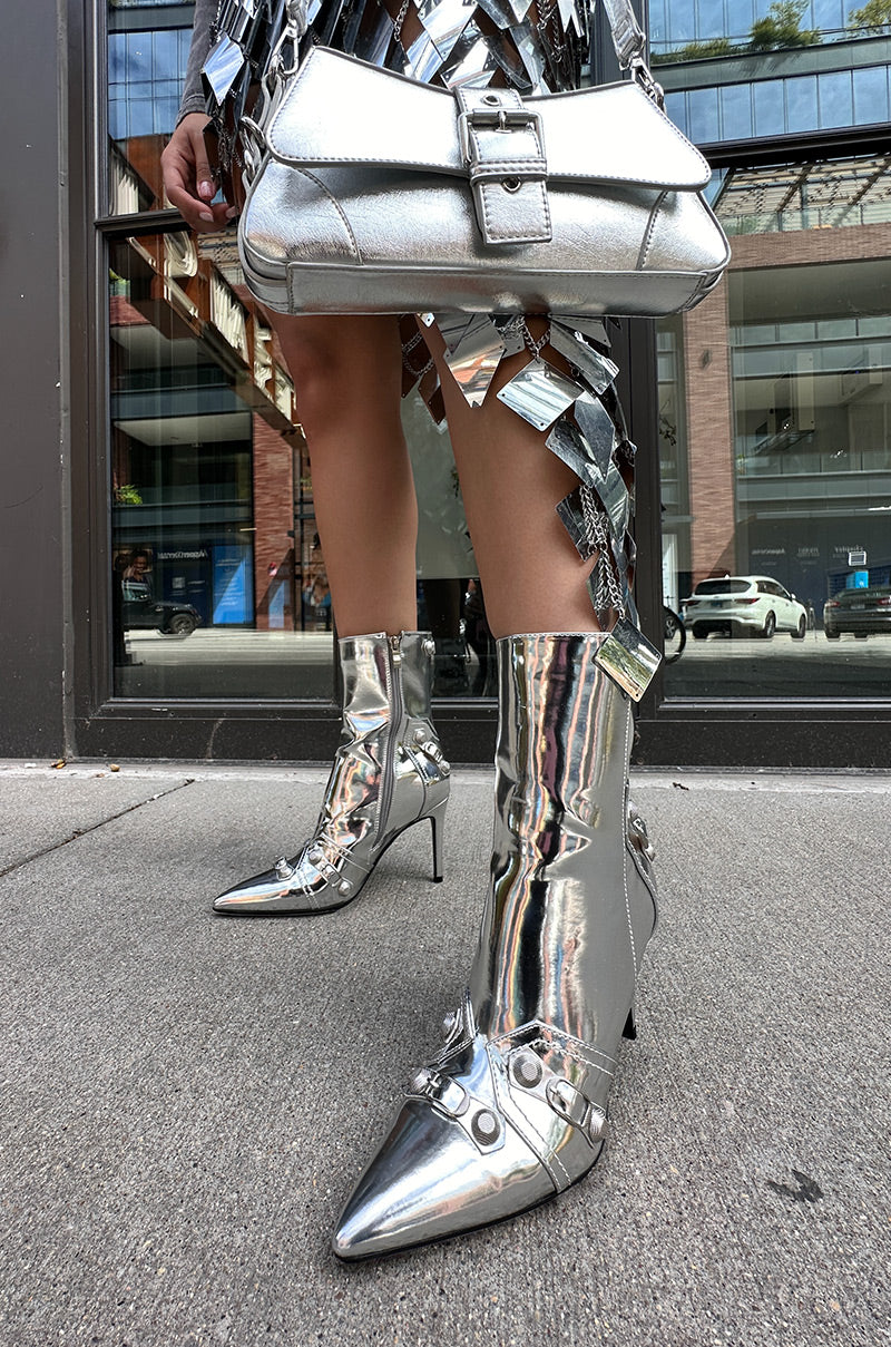 AZALEA WANG BROOKLYN METALLIC STILETTO BOOTIE IN SILVER