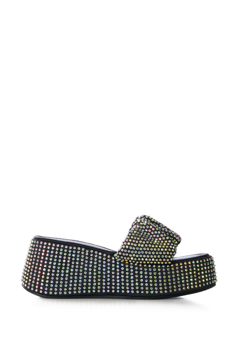 AZALEA WANG BUCATINI RHINESTONE SCRUNCHIE BLACK SANDAL