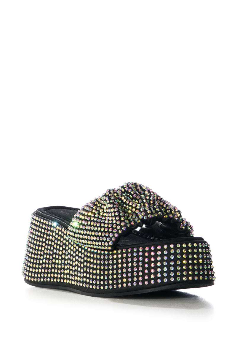 AZALEA WANG BUCATINI RHINESTONE SCRUNCHIE BLACK SANDAL