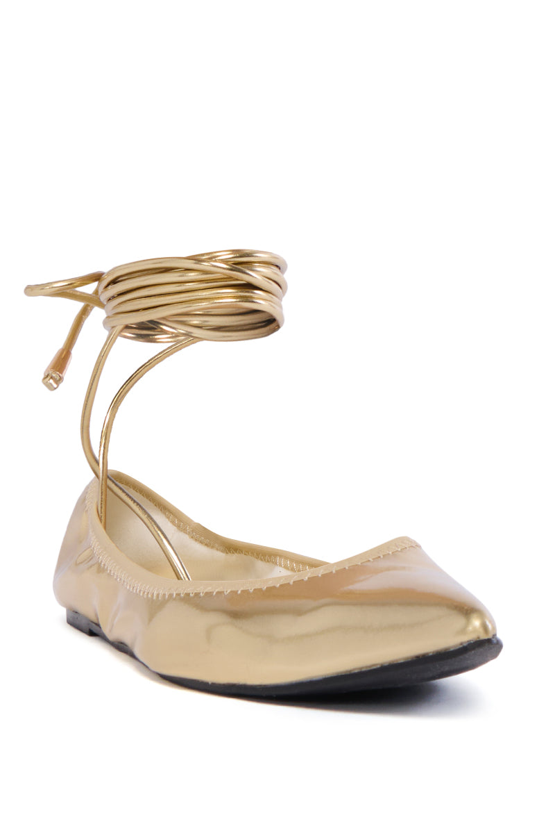 AZALEA WANG CACIO GOLD LACE UP BALLET FLAT