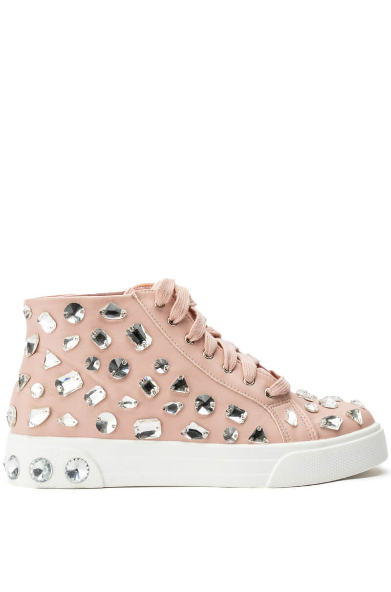 AZALEA WANG CALIANNA FLAT RHINESTONE SNEAKER IN BLUSH