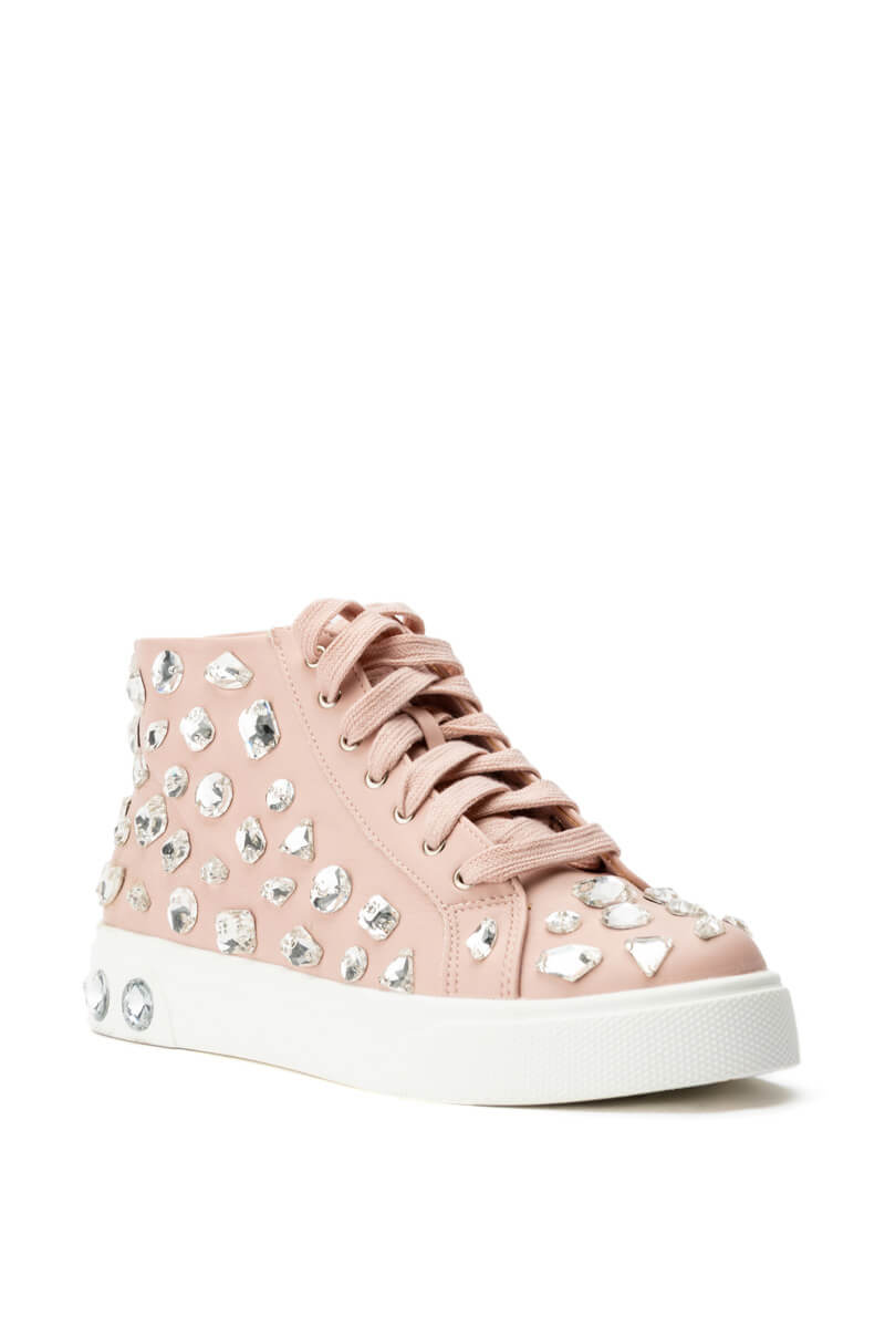AZALEA WANG CALIANNA FLAT RHINESTONE SNEAKER IN BLUSH