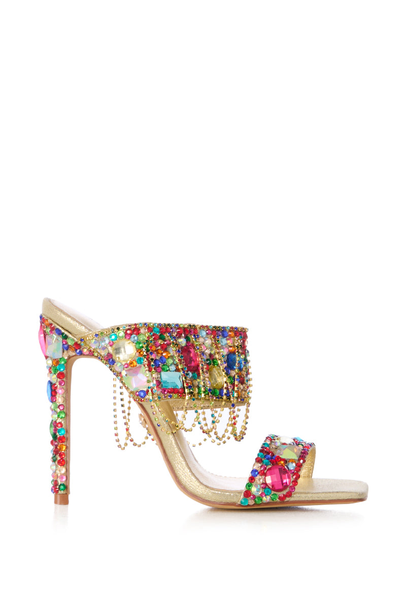 AZALEA WANG CAMP EMBELLISHED STILETTO SANDAL IN GOLD