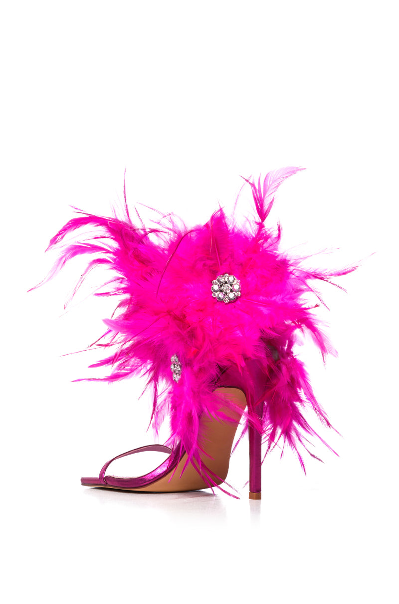 AZALEA WANG CARLA FEATHER TIE UP SANDAL IN FUCHSIA