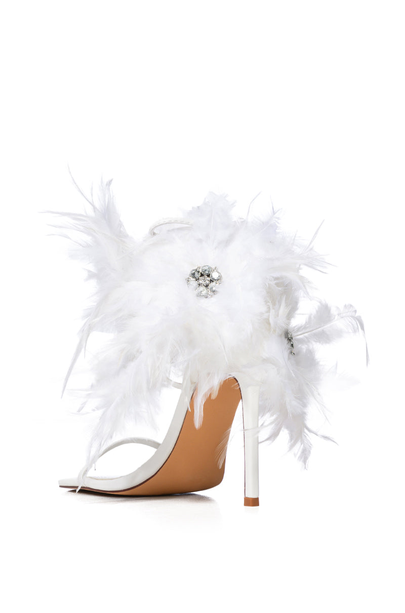 AZALEA WANG CARLA FEATHER TIE UP SANDAL IN WHITE