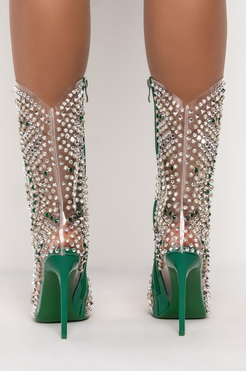 AZALEA WANG CENTER OF ATTENTION STILETTO BOOTIE IN GREEN