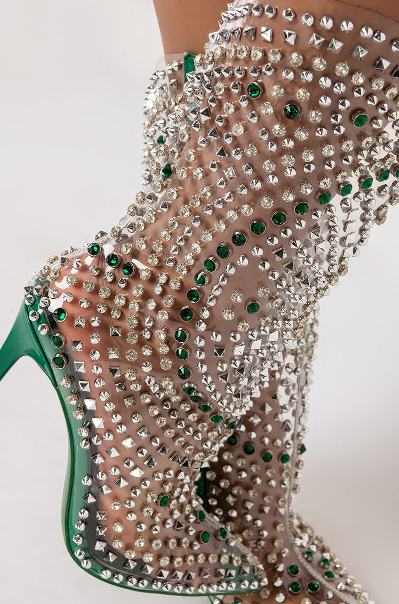 AZALEA WANG CENTER OF ATTENTION STILETTO BOOTIE IN GREEN