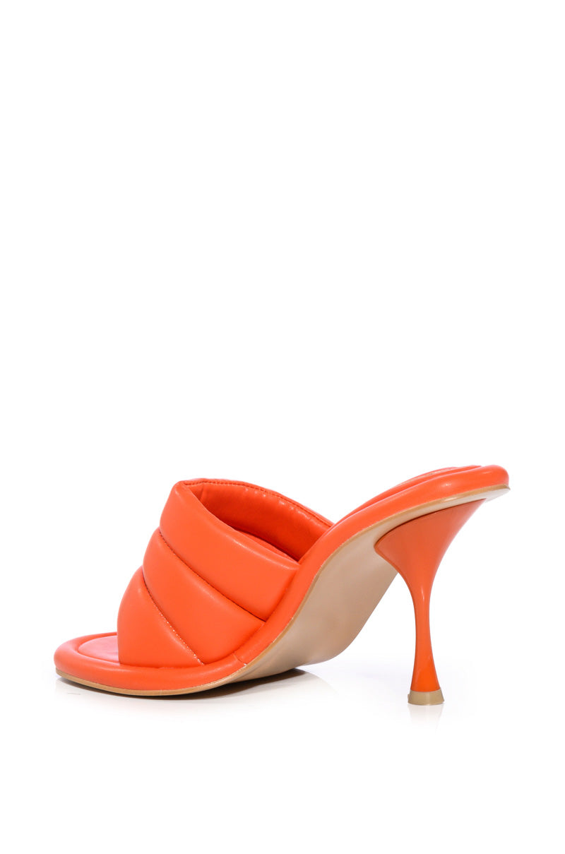 AZALEA WANG CHEY STILETTO PUFFER SANDAL IN ORANGE