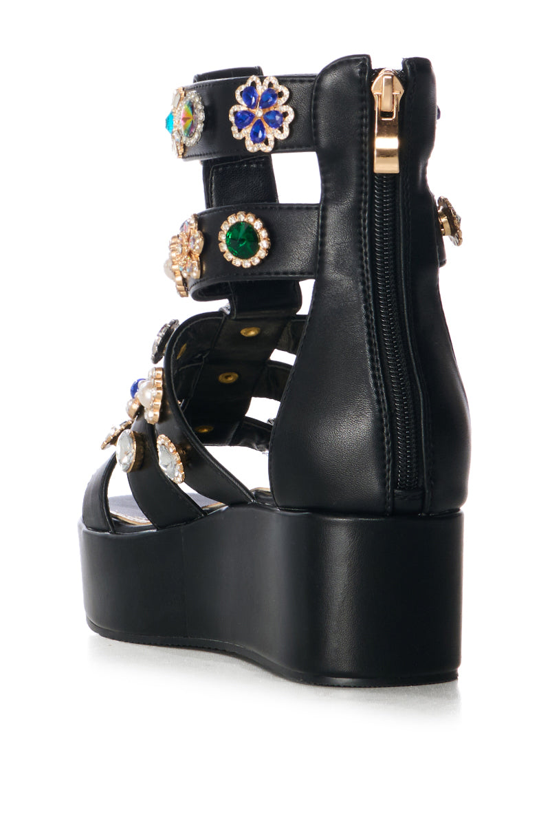 AZALEA WANG CILLIAN BLACK EMBELLISHED GLADIATOR SANDAL