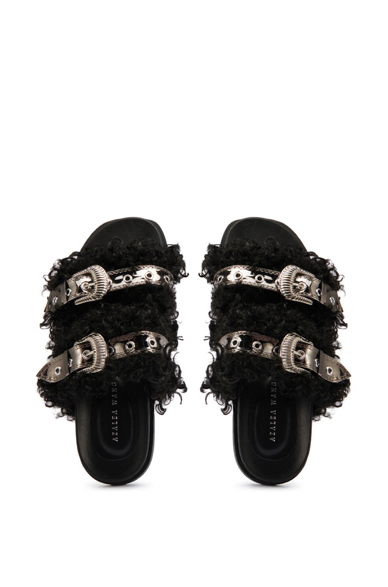 AZALEA WANG COLTER FAUX FUR SLIP ON SANDAL