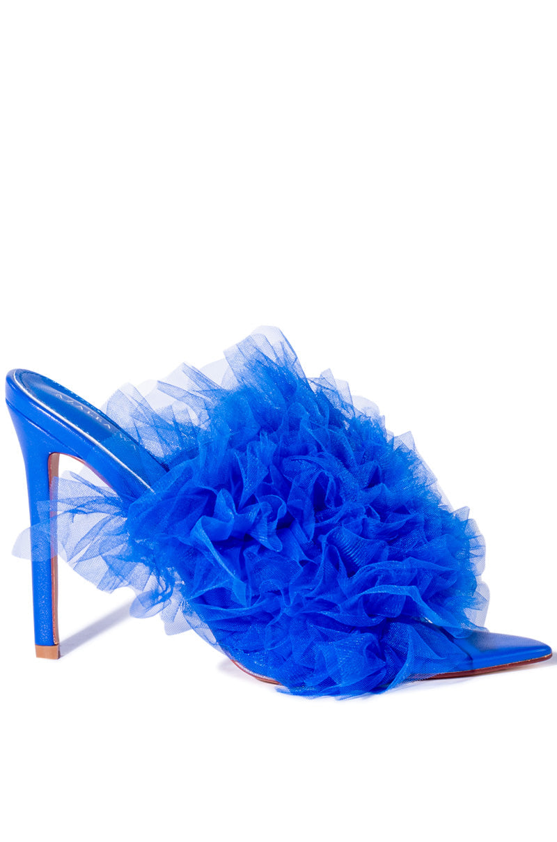 AZALEA WANG STILETTO TULLE SANDAL IN BLUE