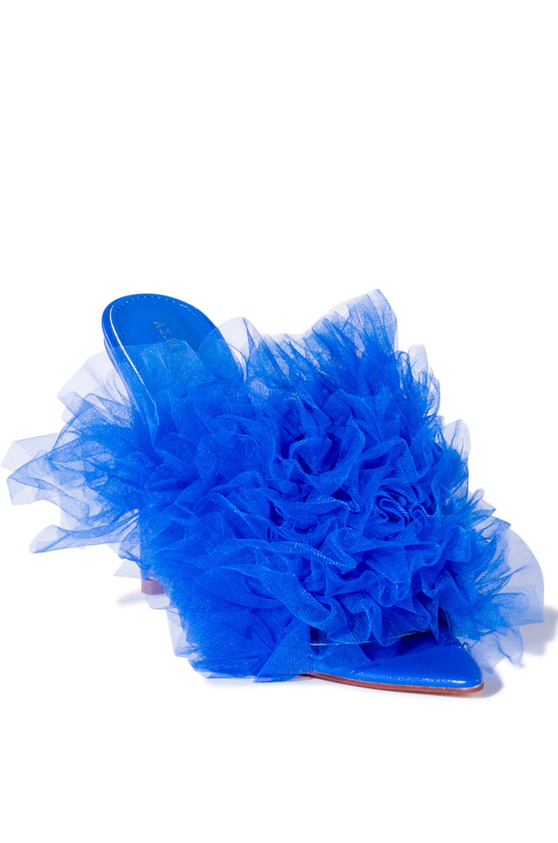 AZALEA WANG STILETTO TULLE SANDAL IN BLUE