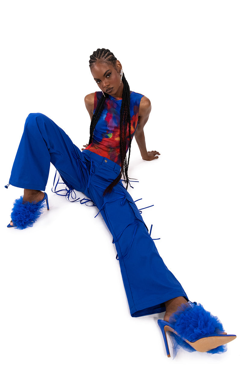 AZALEA WANG STILETTO TULLE SANDAL IN BLUE