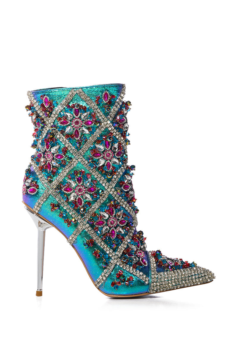 AZALEA WANG EMBELLISHED STILETTO BOOTIE IN MULTI