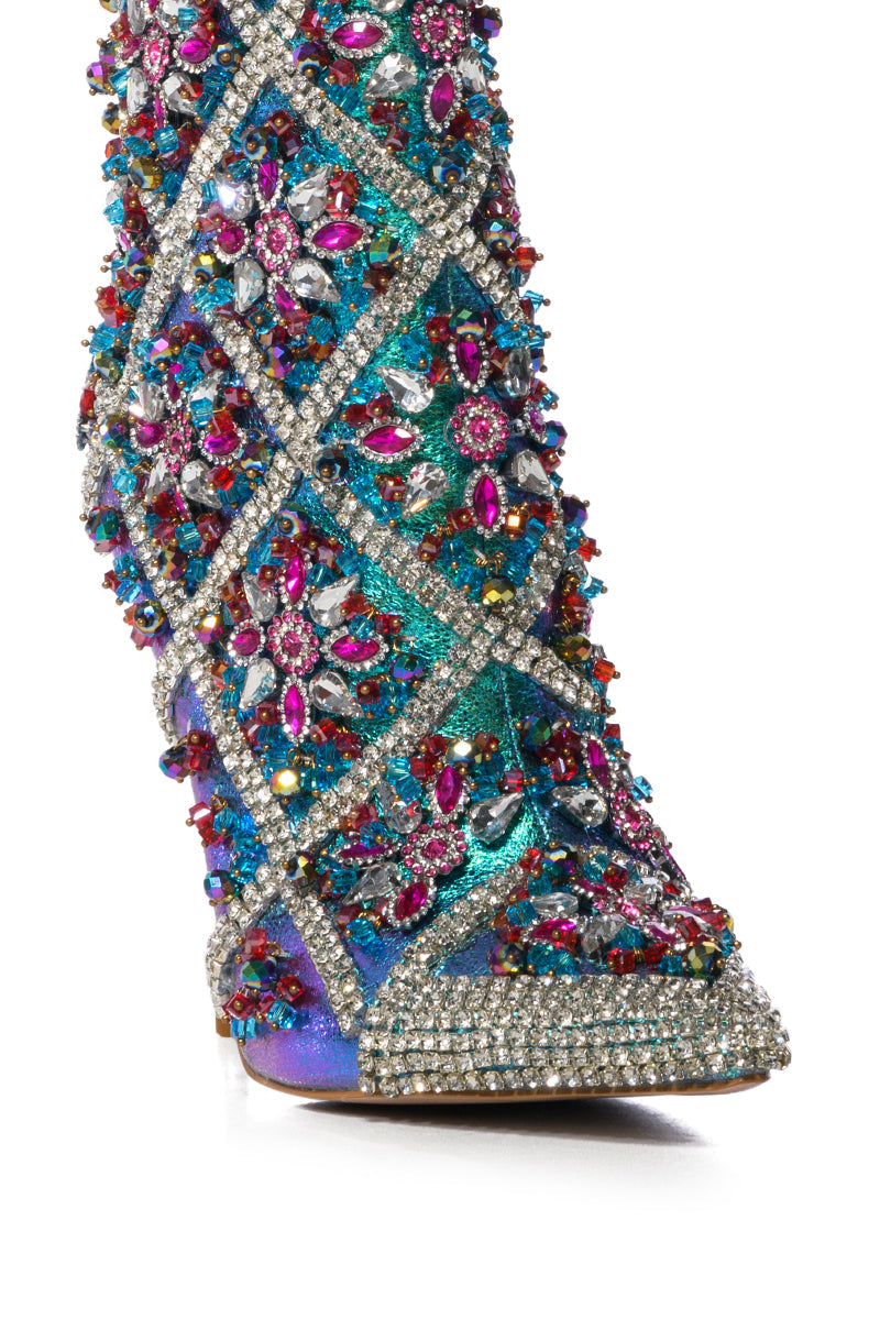 AZALEA WANG EMBELLISHED STILETTO BOOTIE IN MULTI