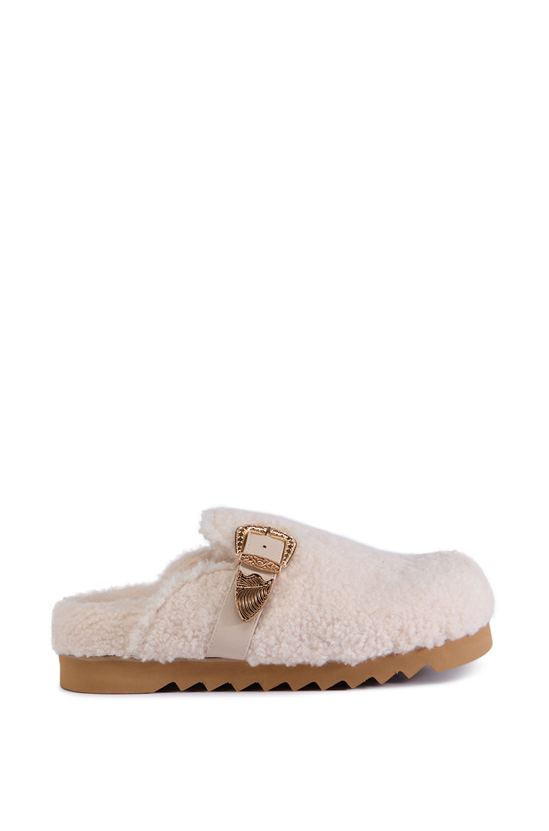 AZALEA WANG DEVANY WHITE SHERPA SLIP ON CLOG