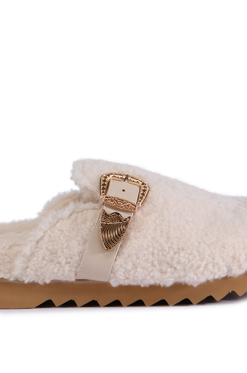 AZALEA WANG DEVANY WHITE SHERPA SLIP ON CLOG
