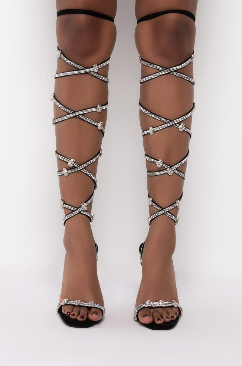 AZALEA WANG DIAMOND SKULL STILETTO SANDAL IN BLACK