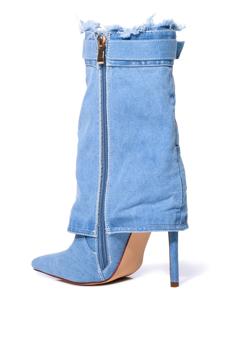 AZALEA WANG KOURT DENIM STILETTO BOOTIE