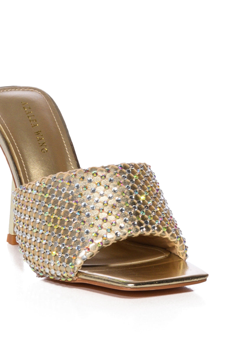 AZALEA WANG EARTHA EMBELLISHED WEB DESIGN SANDAL IN GOLD