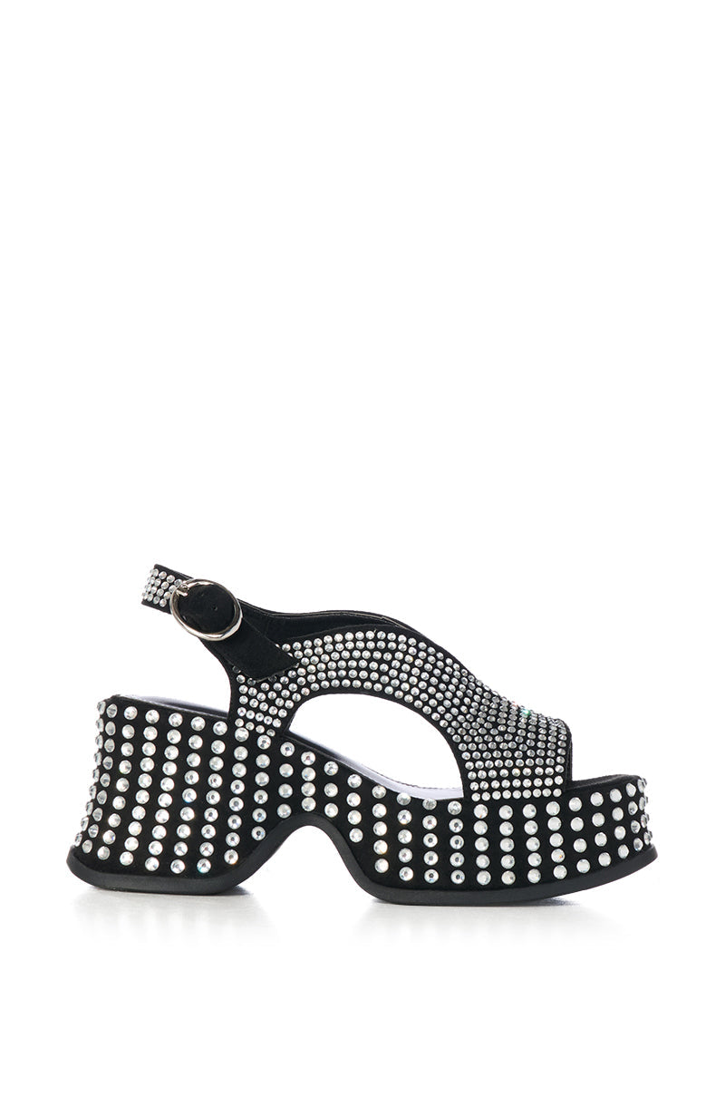 AZALEA WANG EASTONA BLACK EMBELLISHED CHUNKY SANDAL