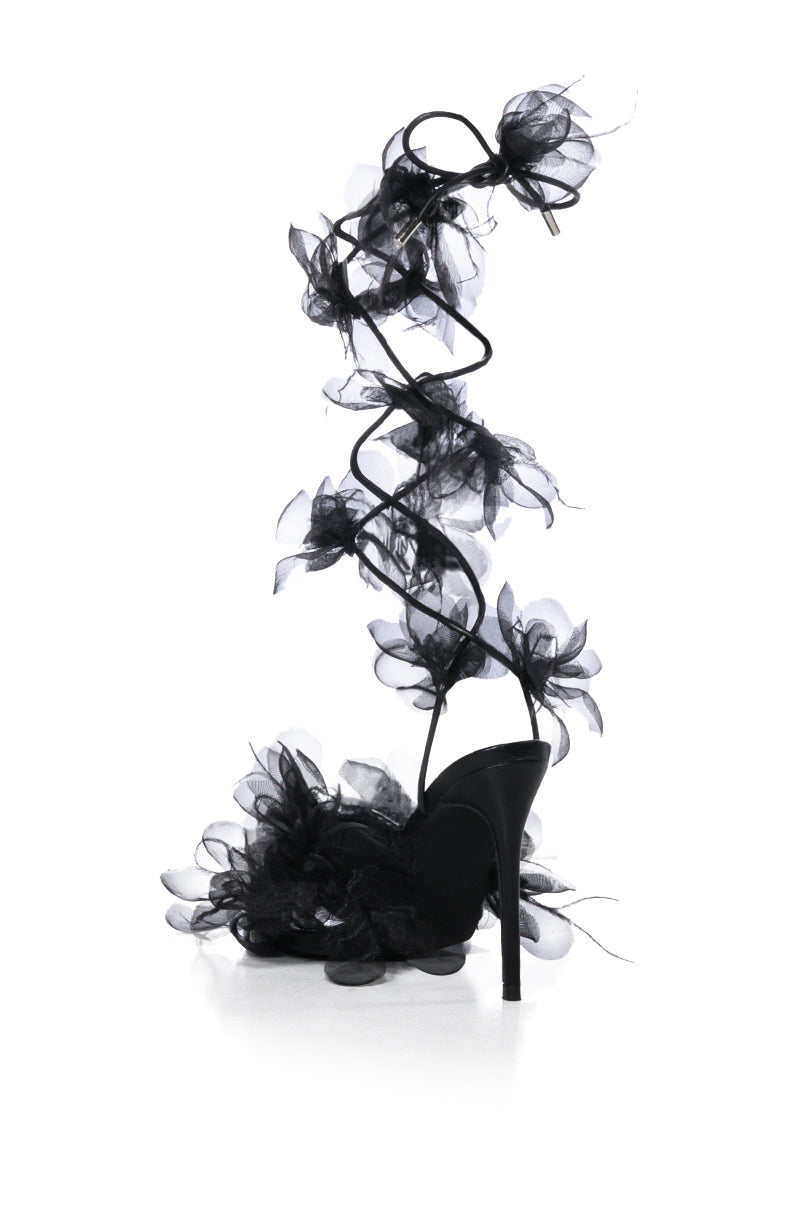 AZALEA WANG ELKIN FLOWER EMBELLISHED SANDAL IN BLACK