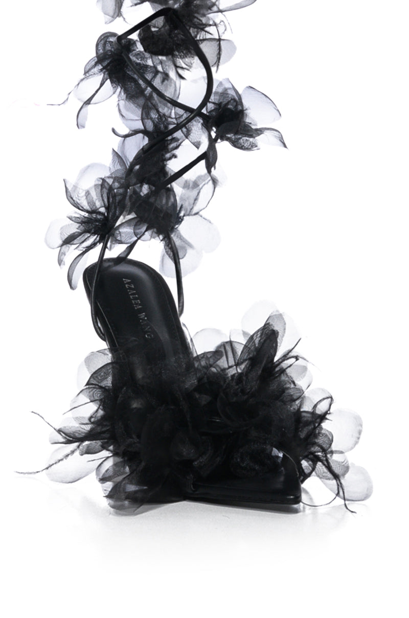 AZALEA WANG ELKIN FLOWER EMBELLISHED SANDAL IN BLACK
