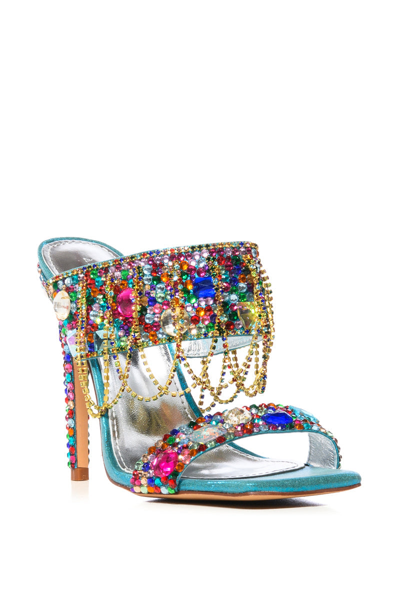 AZALEA WANG ENVIE MULTI GEMSTONE JEWEL DRAPE SANDAL