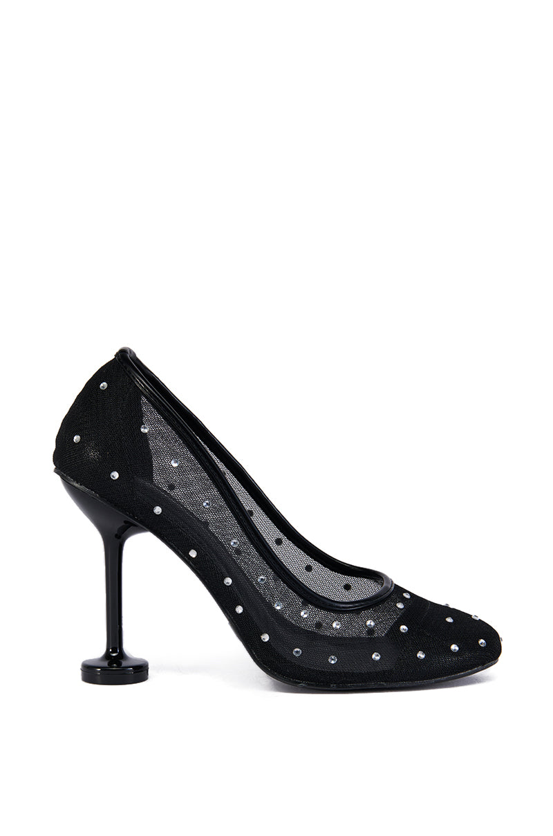 AZALEA WANG EVIAN MESH EMBELLISHED ROUND TOE PUMP