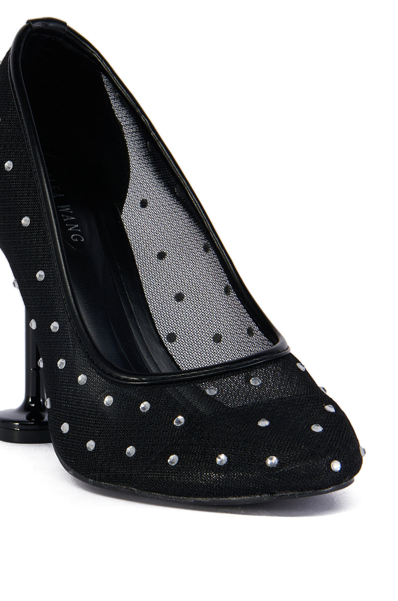 AZALEA WANG EVIAN MESH EMBELLISHED ROUND TOE PUMP