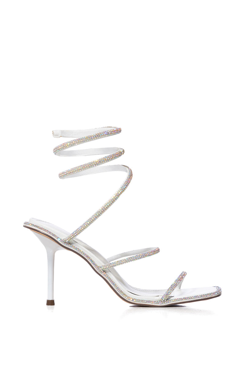 AZALEA WANG FIBI WHITE WITH DIAMOND COIL STILETTO SANDAL