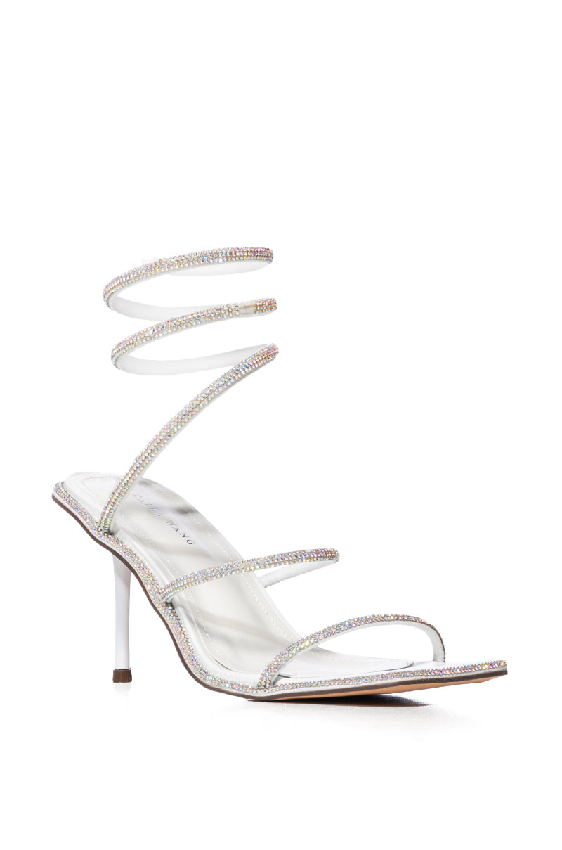 AZALEA WANG FIBI WHITE WITH DIAMOND COIL STILETTO SANDAL