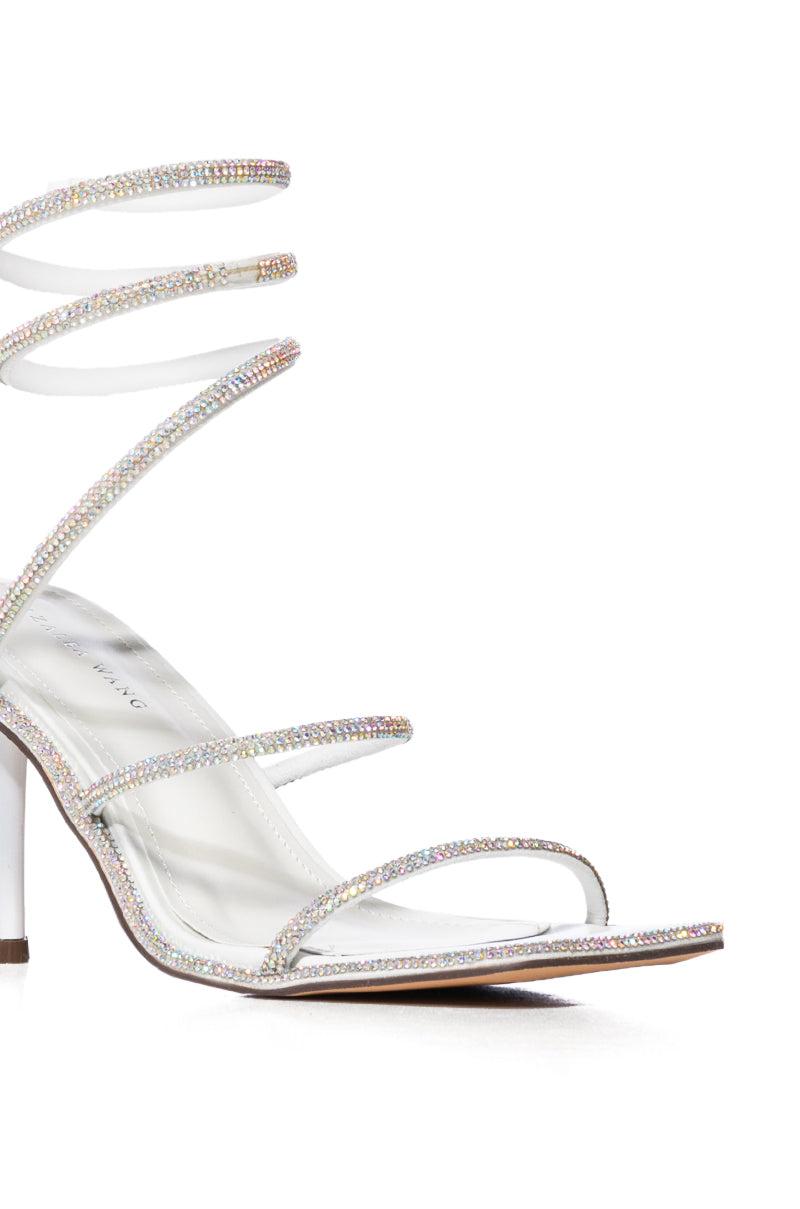 AZALEA WANG FIBI WHITE WITH DIAMOND COIL STILETTO SANDAL