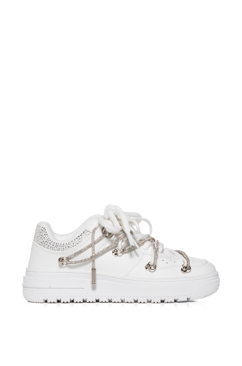 AZALEA WANG FINOLA EMBELLISHED FLATFORM SNEAKER IN WHITE
