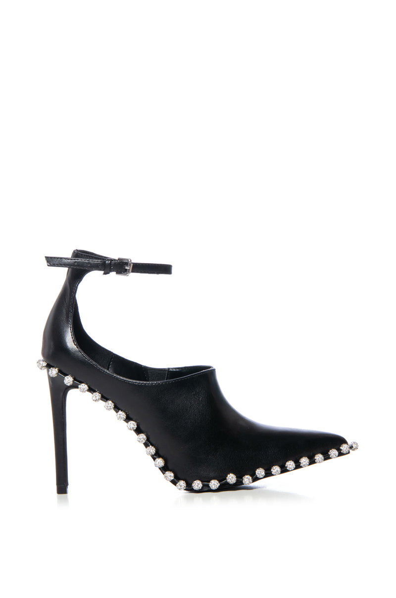 AZALEA WANG FOSSA EMBELLISHED STRAP PUMP IN BLACK