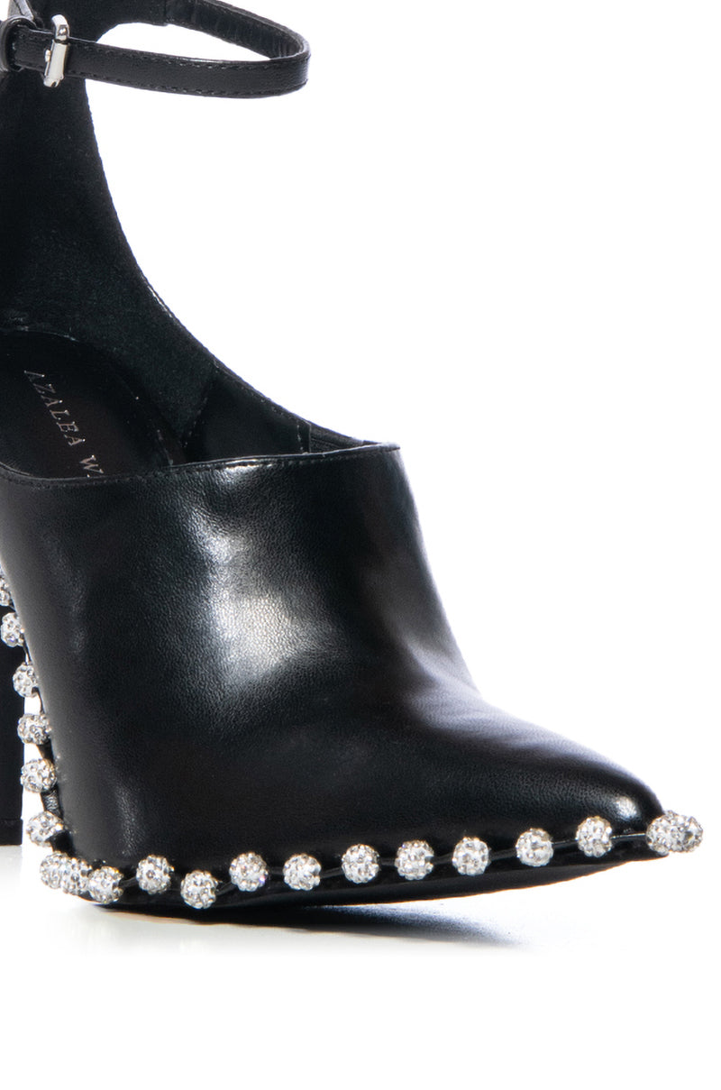 AZALEA WANG FOSSA EMBELLISHED STRAP PUMP IN BLACK