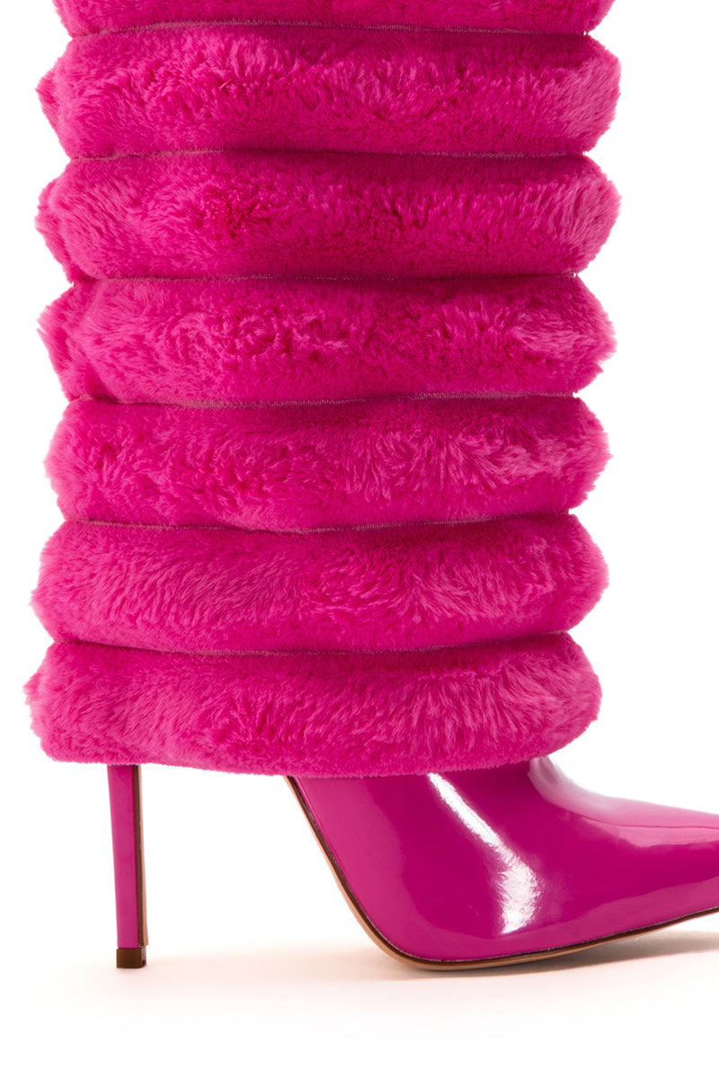 AZALEA WANG FRENCH PUFFY FUR STILETTO BOOTIE IN PINK