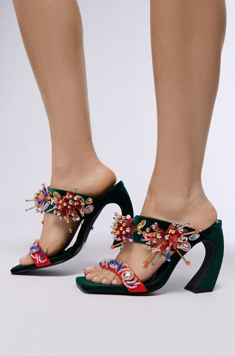 AZALEA WANG GREENBERRY GREEN EMBELLISHED VELVET SANDAL