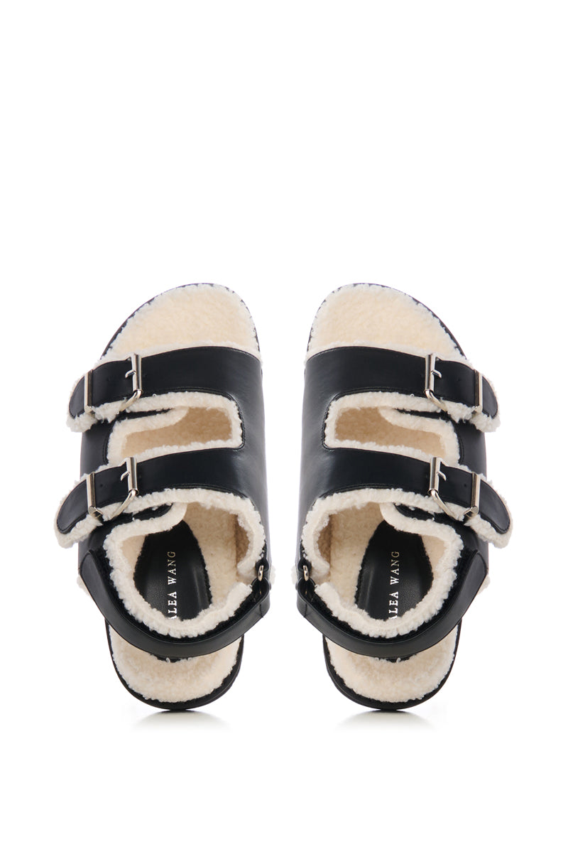 AZALEA WANG HOXTON FUZZY SANDAL IN BLACK