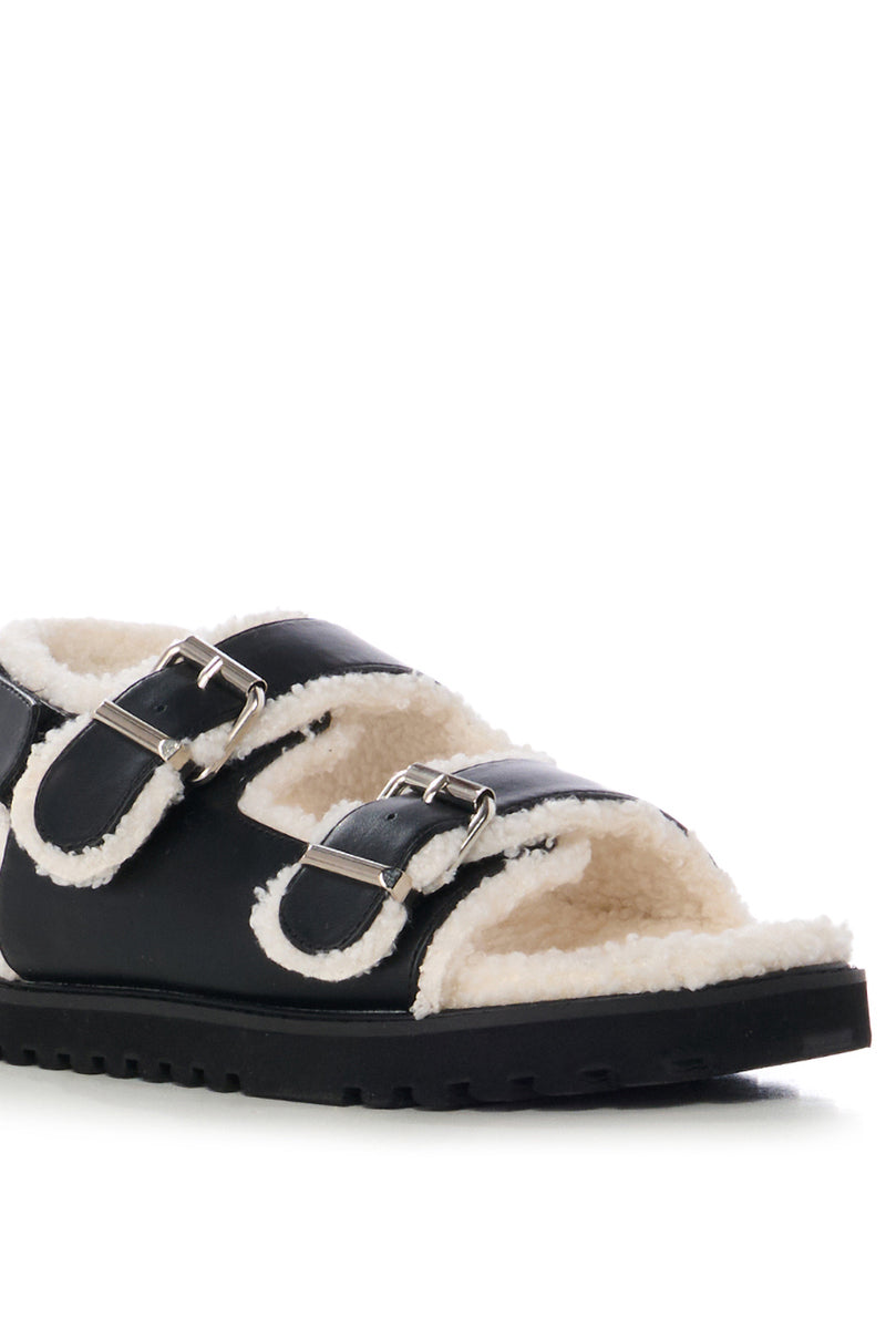 AZALEA WANG HOXTON FUZZY SANDAL IN BLACK