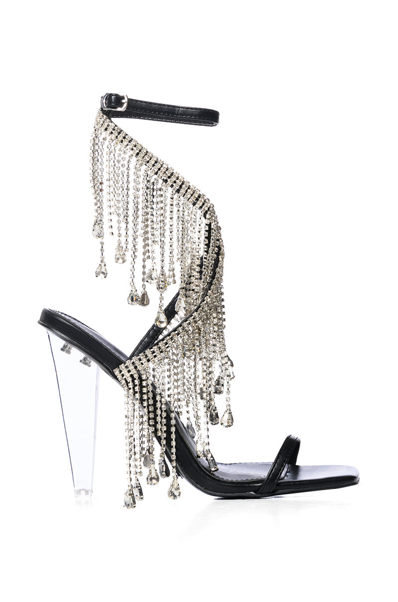 AZALEA WANG IN THE PARTY RHINESTONE FRINGE SANDAL IN BLACK