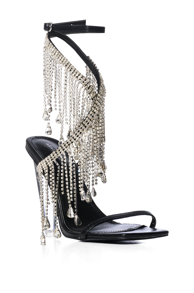 AZALEA WANG IN THE PARTY RHINESTONE FRINGE SANDAL IN BLACK