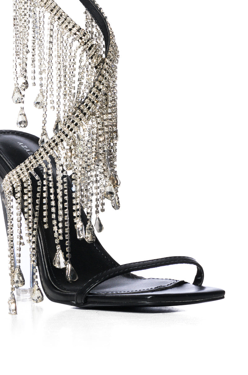AZALEA WANG IN THE PARTY RHINESTONE FRINGE SANDAL IN BLACK