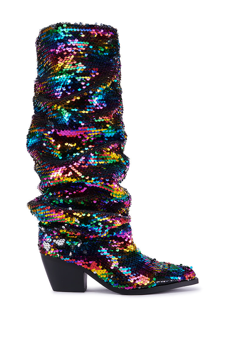 AZALEA WANG JADIE MULTI RAINBOW SEQUIN WESTERN BOOT
