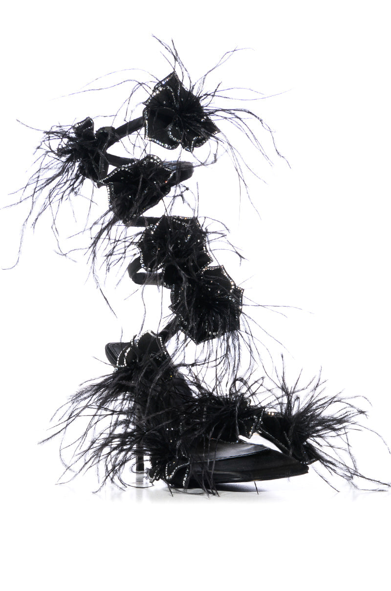 AZALEA WANG JAYLENE BLACK FLOWER EMBELLISHED COIL SANDAL