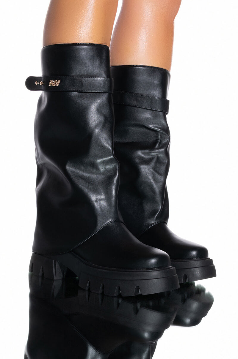 AZALEA WANG JET FOLD OVER FLATFORM BOOT IN BLACK