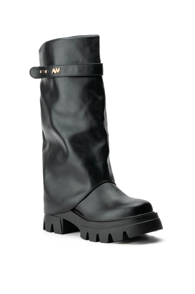 AZALEA WANG JET FOLD OVER FLATFORM BOOT IN BLACK