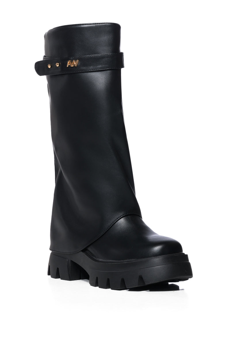 AZALEA WANG JET FOLD OVER FLATFORM BOOT IN BLACK
